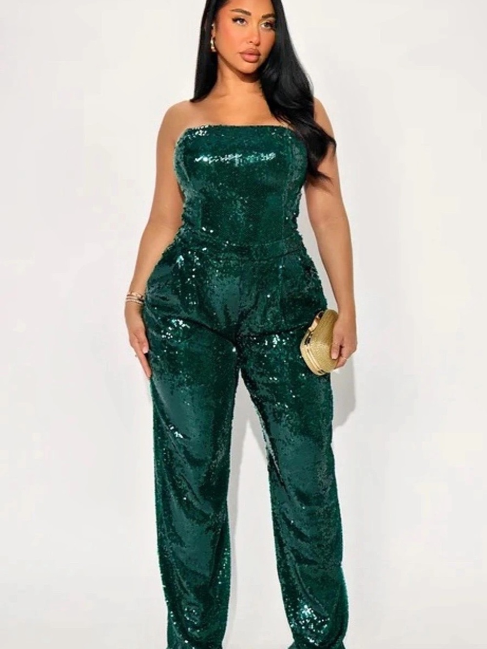 Fashion Nova Green Sequin Strapless Jumpsuit